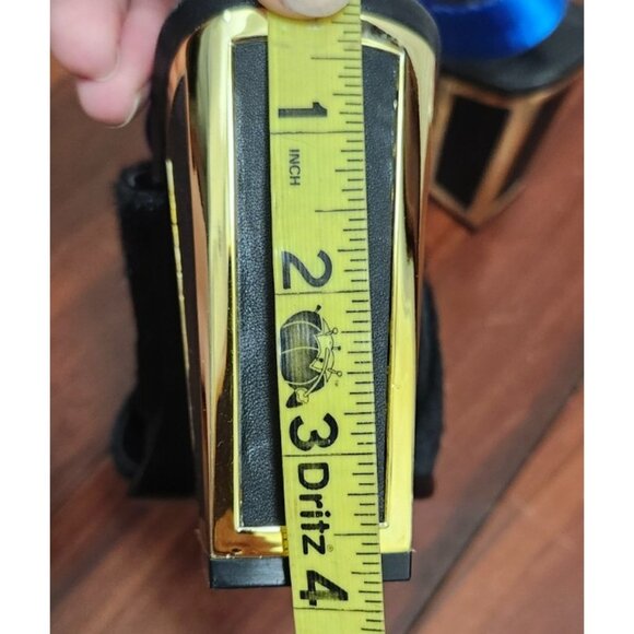 Kat Maconie Black Pony Hair Slingback Heels Gold Block Heel Blue Strap Sz 38 / 7 - Picture 13 of 14